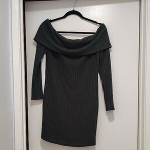 Forever 21 Off-Shoulder Ribbed Sweater Dress - Dark Green